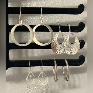 Lot of 4 sets Sterling Silver 14g Dangle Earrings chandelier hammered hoops 925